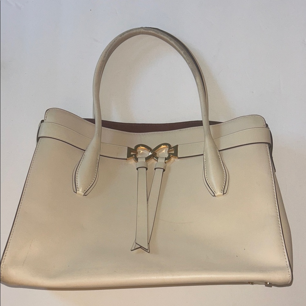 Kate Spade New York Cream Leather Structured Satchel Tote – Gold Hardware